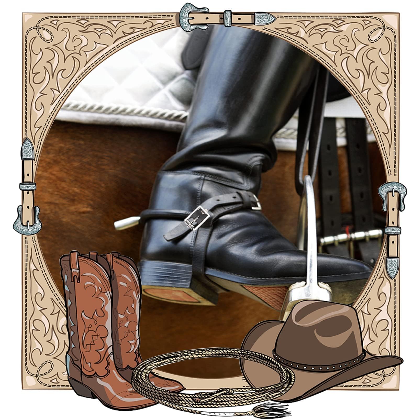 Lanière D'éperon En Cuir Avec Boucle Noire