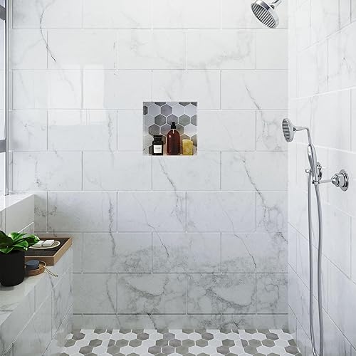 Miniatura 9 de Houseables Nicho de ducha, estante de almacenamiento de insertos, 12 x 28 pulgadas, tamaño de instalación 13 x 29 pulgadas, a prueba de fugas,