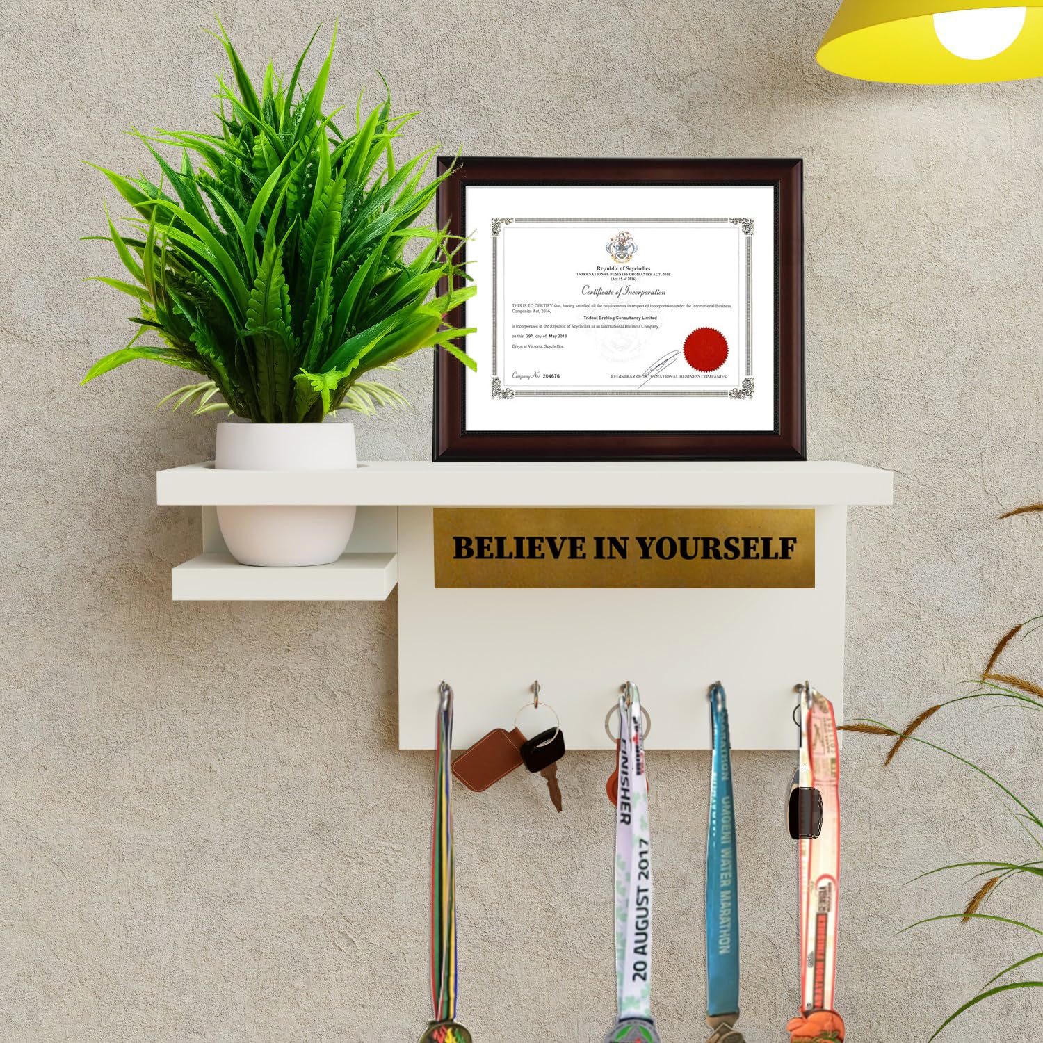 Believe in yourshelf Handcrafted Wooden Decorative Medal & Trophy Display Rack with Flower Vase Shelf Wall Mounted Holder for Home & Office | Marathon, Sports, Fitness & Academic Awards-picture-12