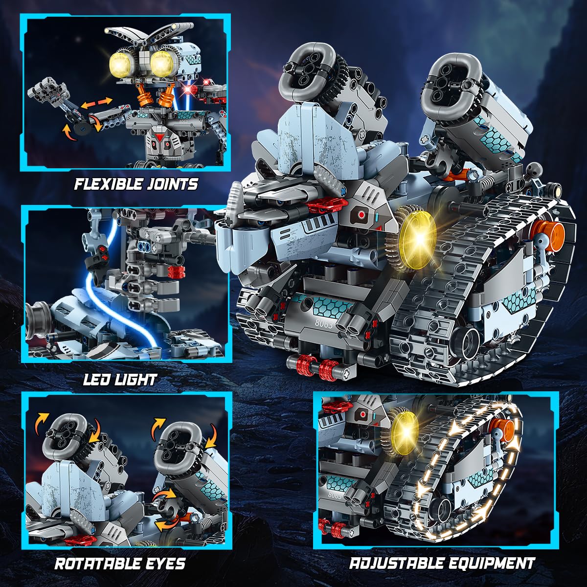 INSOON Jouet de Construction Technologie Robotique avec Lumières | 5-en-1 Blocs de Construction avec APP et Télécommande, RC Char à Chenilles 795 Pièces, Cadeau Éducatif pour Garçons Filles 8+