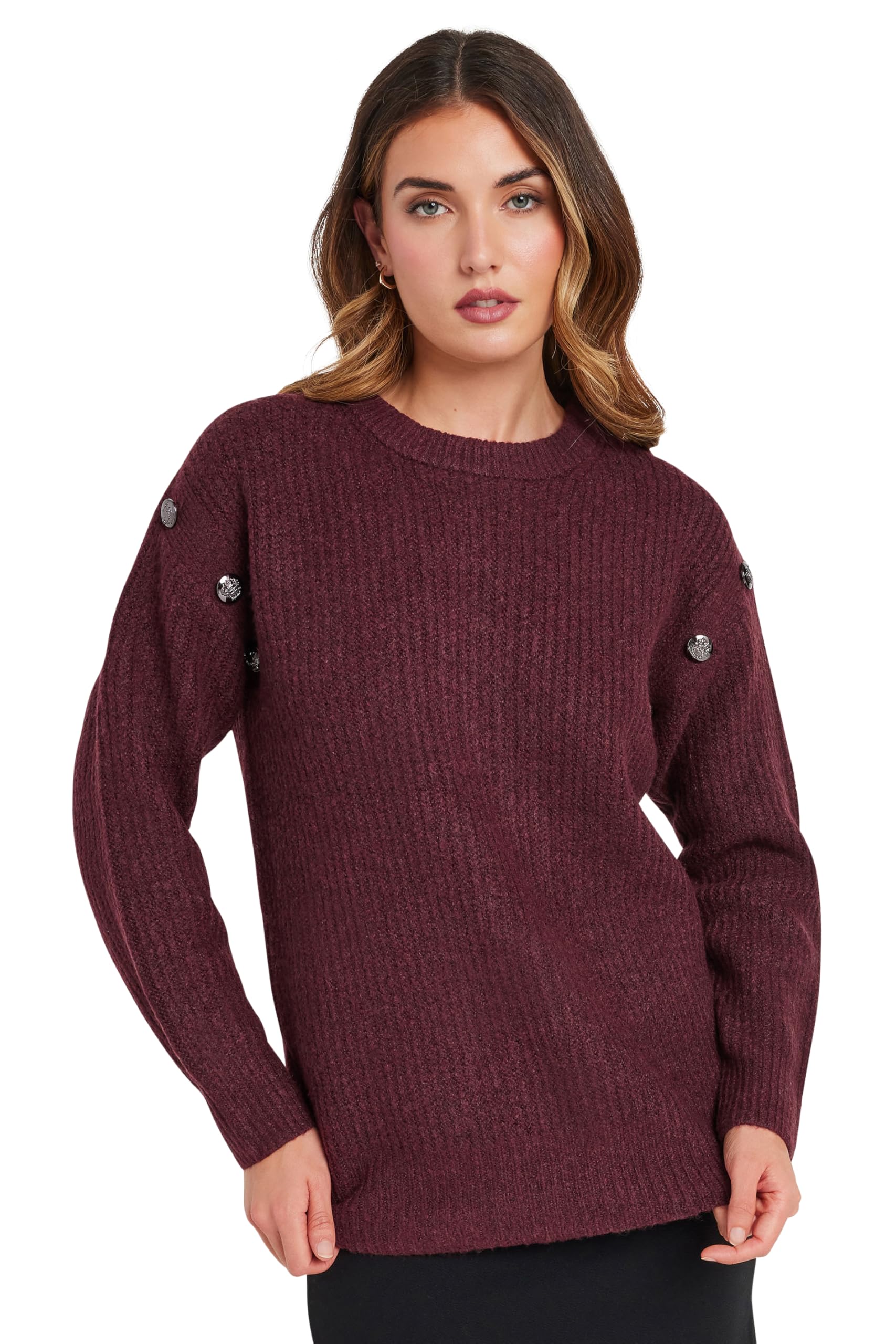 Long Tall Sally - LTS Tall Burgundy Red Knitted Button Jumper - Women's