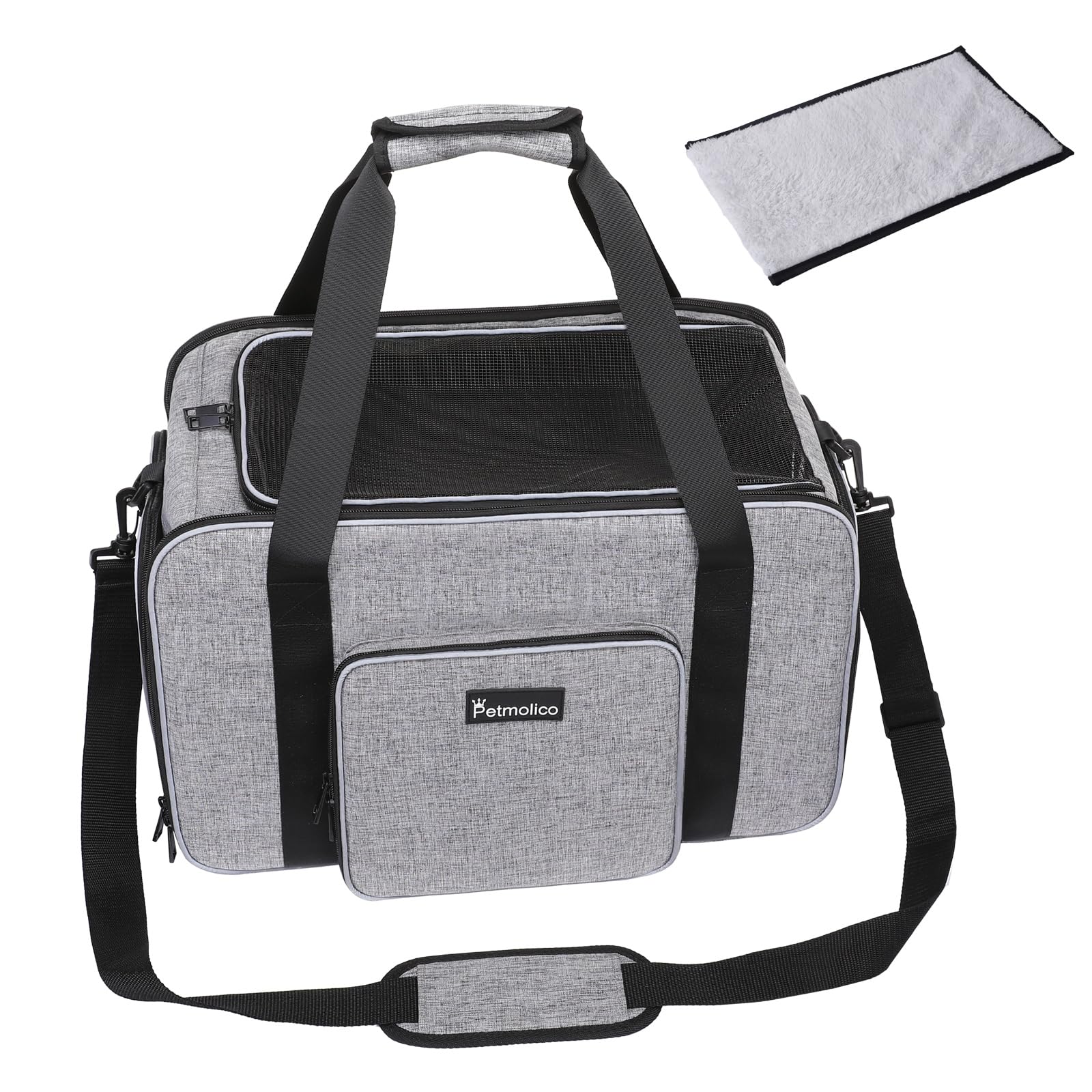 Petmolico Cat Carrier Soft-Sided Pet Bag for Small Medium Cats Puppies 16LBs - Airline Approved Pet Travel Carrier 3 Open Doors (Medium,Grey-X863)