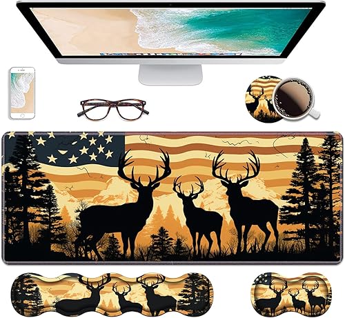 Miniatura 14 de Juego de reposamuñecas ergonómico para teclado y alfombrilla para mouse, alfombrilla grande de escritorio para juegos de 31.5 x 11.8 pulgadas con