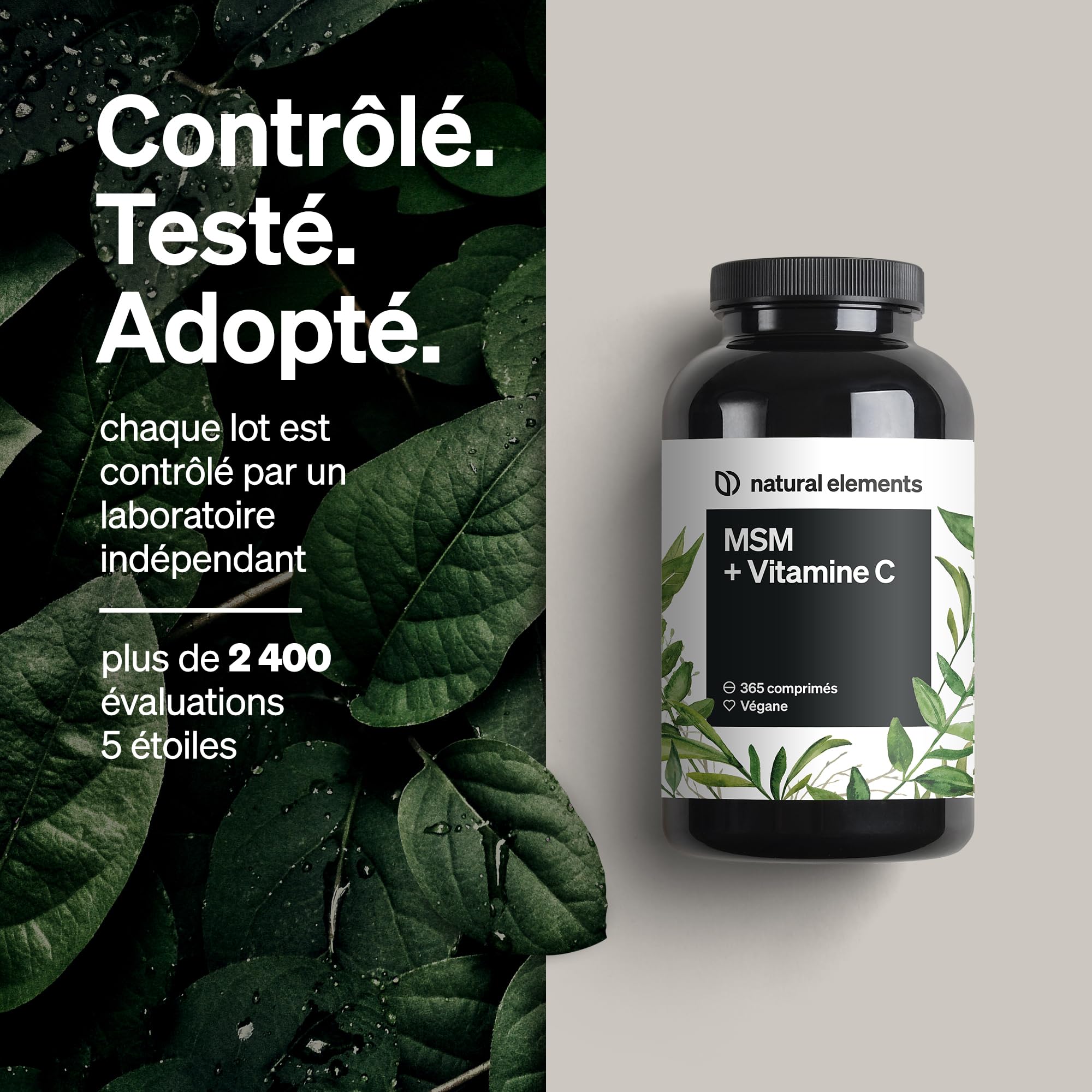 MSM 2000mg + Vitamine C naturelle – 365 comprimés au lieu de gélules – méthylsulfonylméthane – hautement dosé, végane – contrôlé en laboratoire en Allemagne