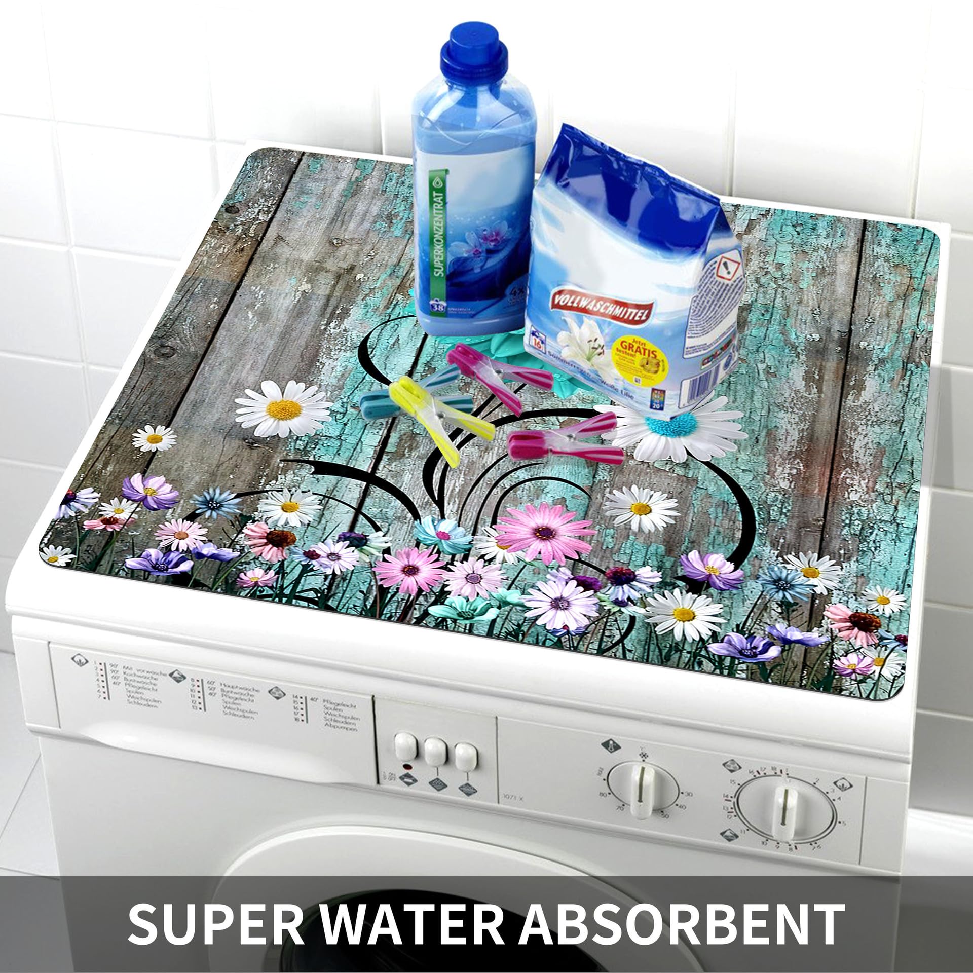 Odot Tapis De Protection Pour Dessus De Machine à Laver, Fleurs Rétro Housse De Machine à Laver Pour Machine à Laver Ou Sèche-Linge Buanderie Réfrigérateur Cuisine (Blanc,50x60cm