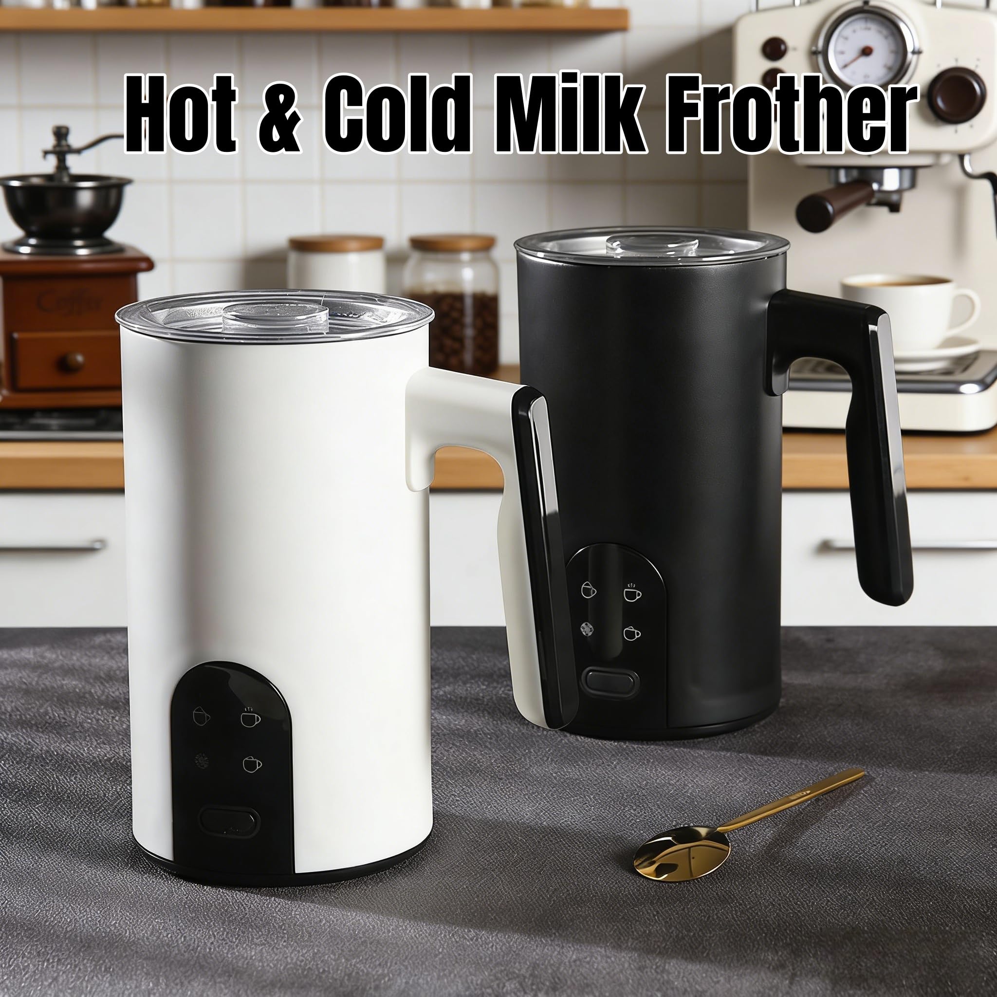 Montalatte elettrico e vaporizzatore, 350 ml, montalatte automatico caldo e freddo, con 4 modalità, per caffè, latte, cappuccino (nero)