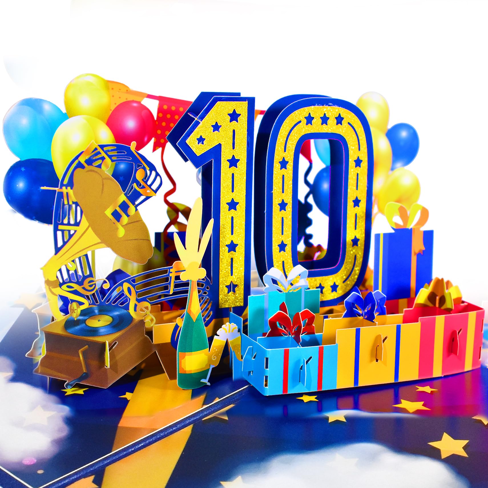 GREETING ART 10th Birthday Pop Up Card, 10th Anniversary Card Pop Up,Happy 10th Birthday Card,10 Years Old Birthday Card for Girl Boy Nephew