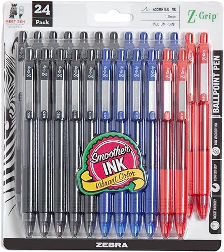 Zebra Pen Z-Grip - Bolígrafo retráctil, punta media de 1.0mm, varios colores de negocios, artículos escolares, suministros para maestros y