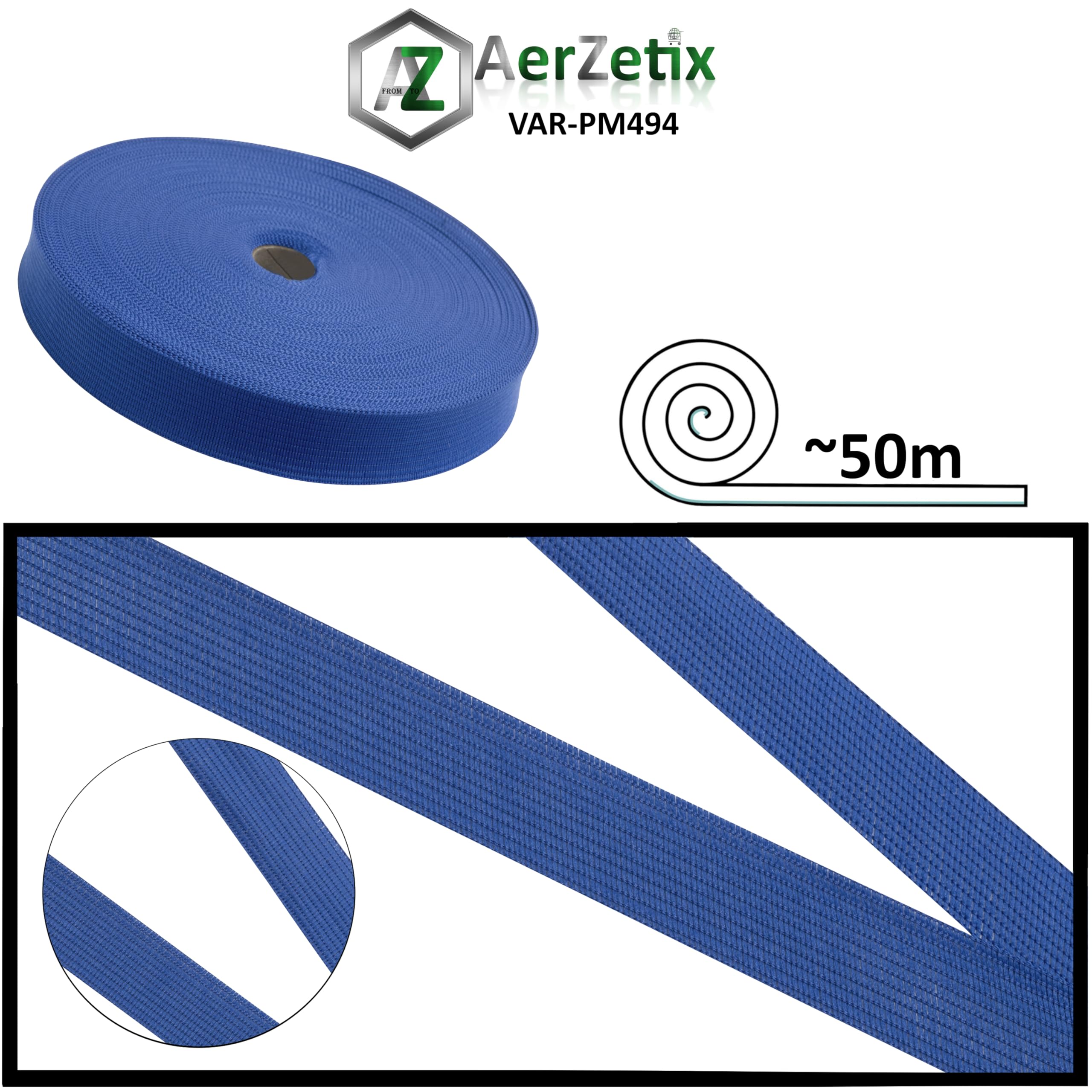 AERZETIX - C77545 - Rolle Polyester-Galonband 50 Meter x 20 mm - Farbe Blau - posamenten, passepartout, borten, Kissen, steppdecken