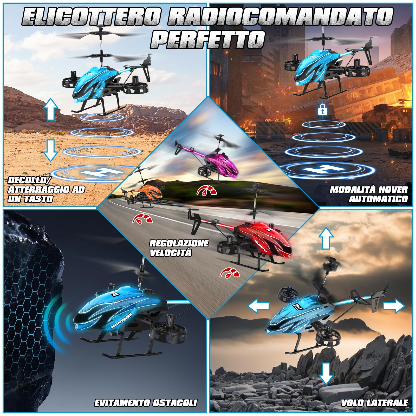 Charmofun Elicottero RC, Elicottero Telecomandato 2.4G con 7 Luce e 3 Batterie, 33 Minuti Volo, 4.5 Canali elicotteri Radiocomandat con Giroscopio, Aerei RC per Ragazzi Ragazze da 6+ Anni (Blu)