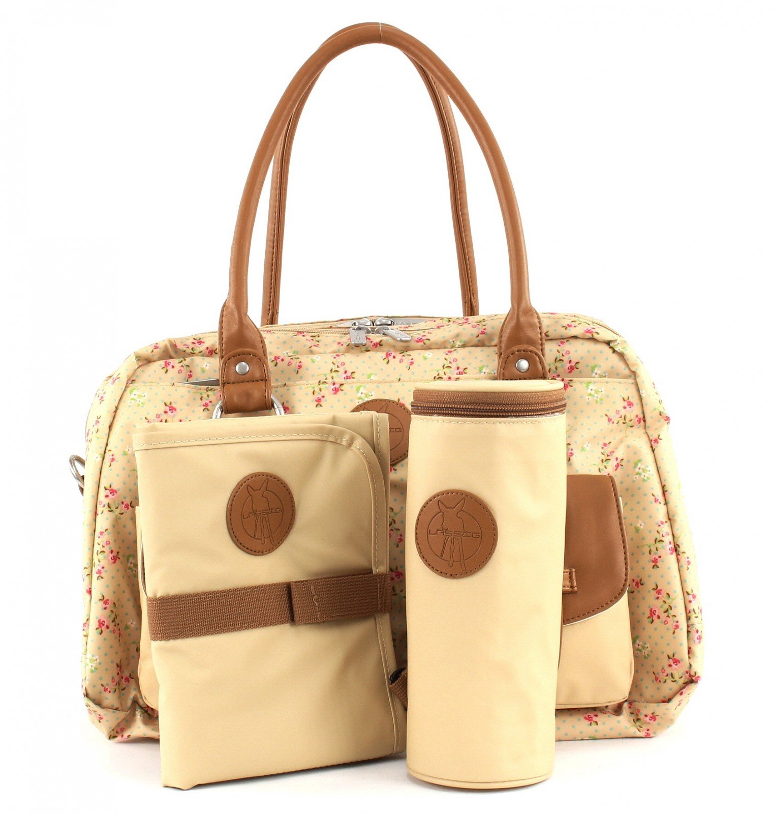 LÄSSIG Baby Wickeltasche Babytasche Kliniktasche Stylische Tasche Mama inkl. Wickelzubehör/Vintage Mero Bag, Rosebud Fairytales
