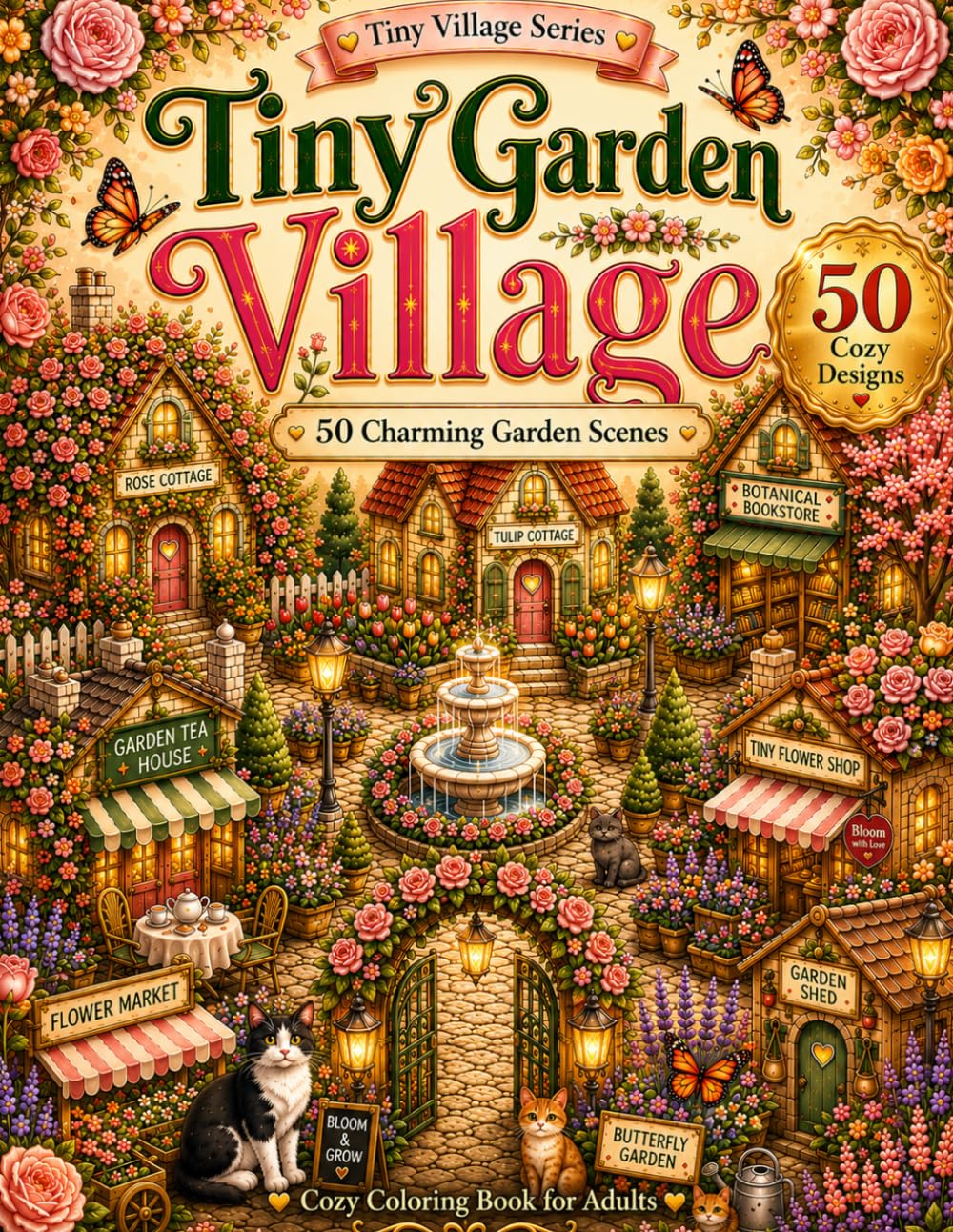 Tiny Garden Village: A Cozy Cottagecore Coloring Book for Adults (Tiny Village)