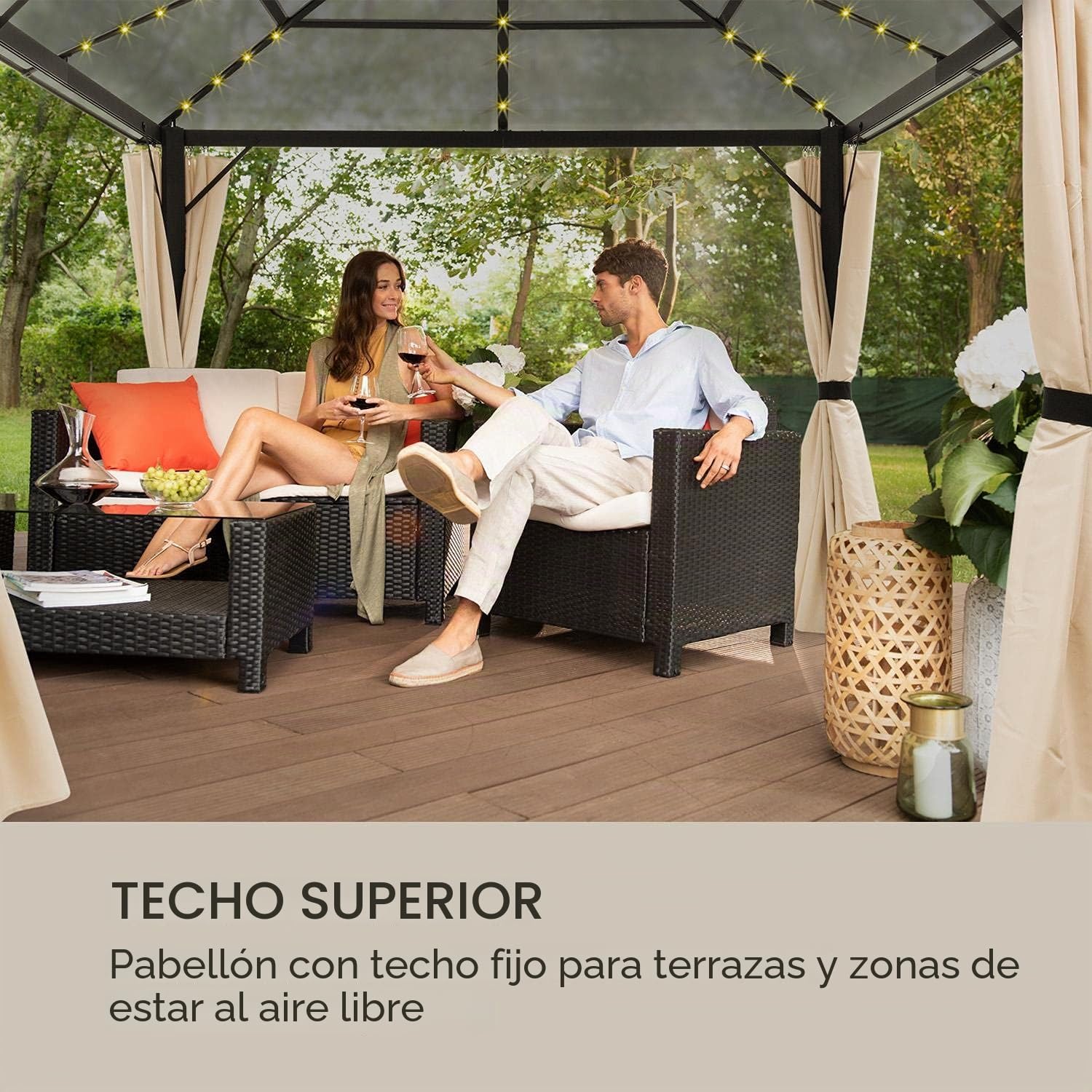 Blumfeldt Pergola Jardín Impermeable, 3x3m, Gazebo Techo Policarbonato, Kit de Pérgola Metálica Ligera Estructura Aluminio, Carpa Exterior, Pérgola Cristal Translúcido, Luces LED Regulables