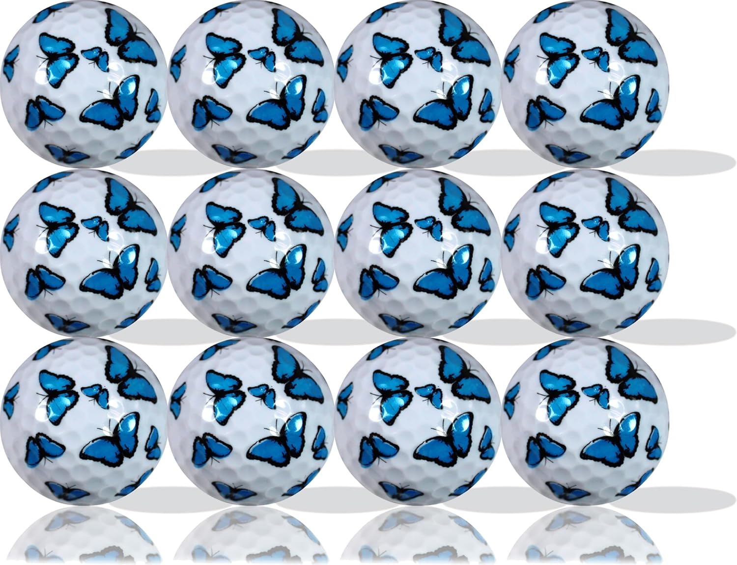 GBM Blue Butterfly Novelty Golf Balls – Colorful Printed Balls for Women, Unique Golf Gifts for Moms, Grandmas, Tournaments & Holidays, 12-Pack