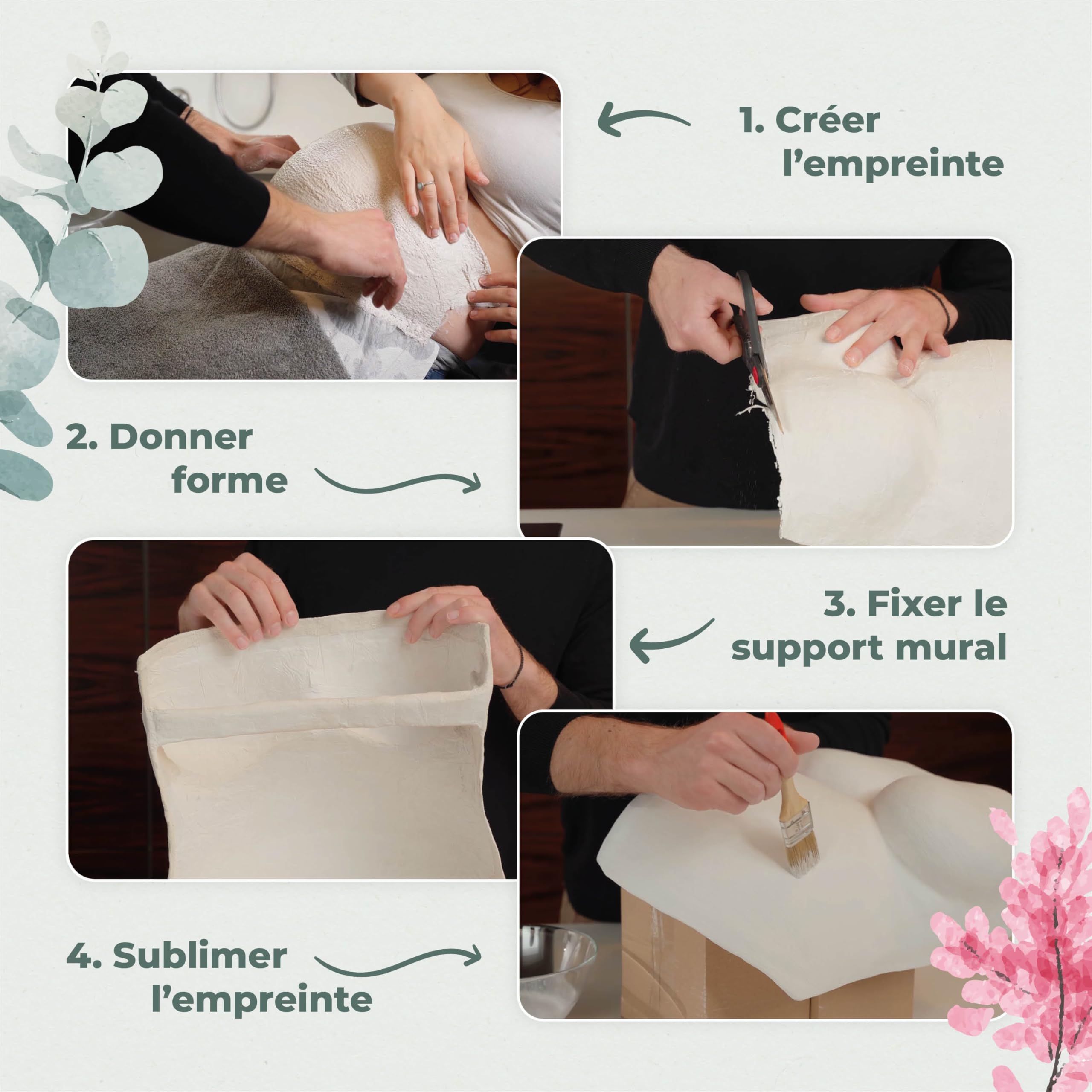 Amari ® Kit d'empreintes de plâtre pour ventre de bébé - Cadeau pour future mère, plâtre pour l'empreinte abdominale - Souvenirs de grossesse