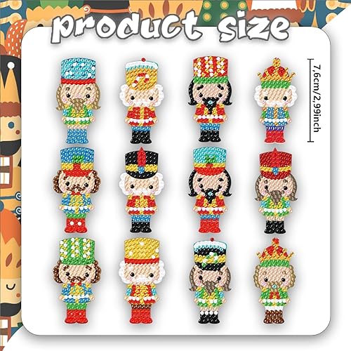 Miniatura 2 de Juego de 12 llaveros de diamante de cascanueces de Navidad de doble cara, lindos llaveros de diamantes de cascanueces de Navidad para principiantes