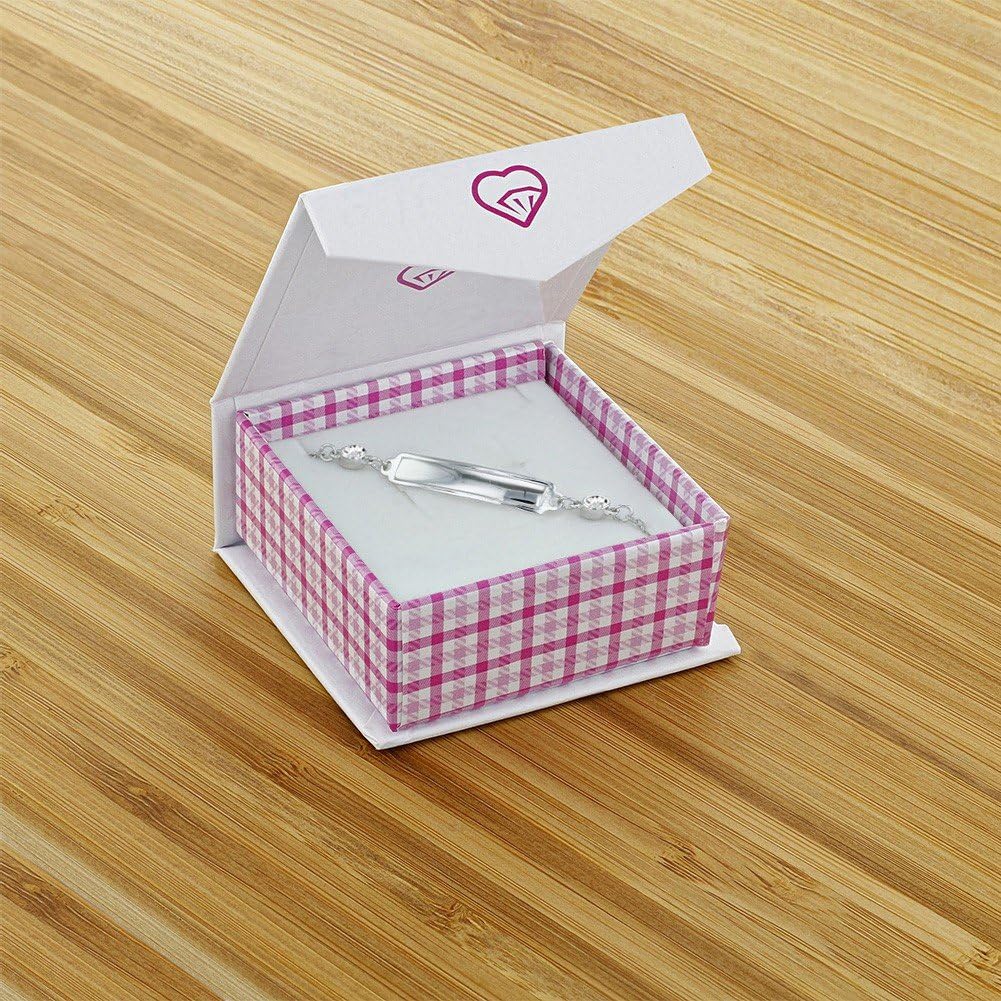 925 Sterling Silver 4.5" Baby Girl Tag ID Bracelet Clear Cubic Zirconias & Identification Name Plate. Stunning CZ Bracelets for Infants & Babies - Small Tag ID Bracelet for Babies: Clothing, Shoes & Jewelry