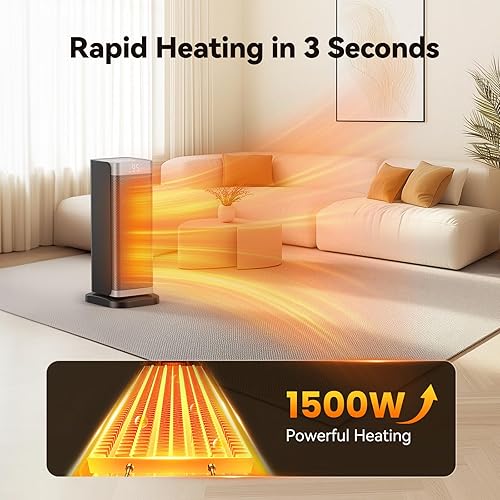 Miniatura 2 de Calentadores de espacio para uso en interiores, calentador eléctrico de 1500 W con termostato, oscilación de 70, control remoto, 3 modos,