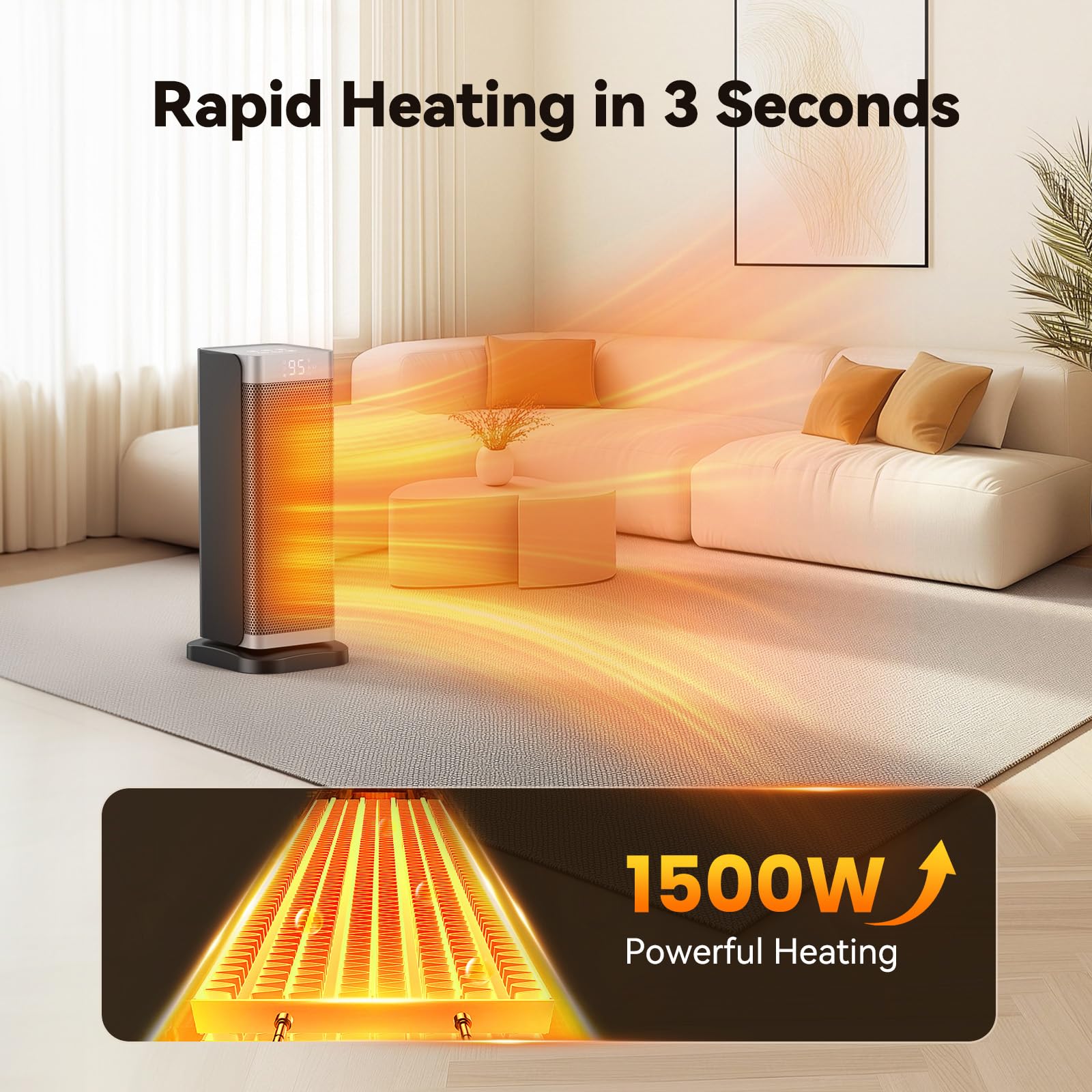 Riscaldatore spaziale riscaldatori elettrici portatili 1500 W PTC in ceramica di calore rapido di sicurezza per ufficio, camera da letto, casa
