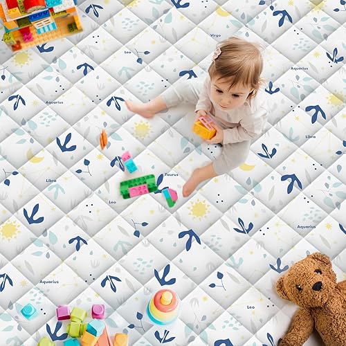 Miniatura 6 de Tapete de juego para bebé para suelo, tapete suave y grueso de 50 x 50 pulgadas, tapete de juego de una pieza para bebés y niños pequeños, tapete