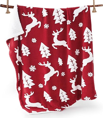 Miniatura 8 de Bedsure Manta Sherpa de alce de Navidad suave y cálida para sofá, cama, manta de invierno, regalo de decoración, 50 x 60 pulgadas