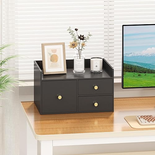 Miniatura 4 de Organizador de escritorio de bambú con cajones, cajones de almacenamiento de escritorio de madera para facturas, suministros de oficina, utensilios