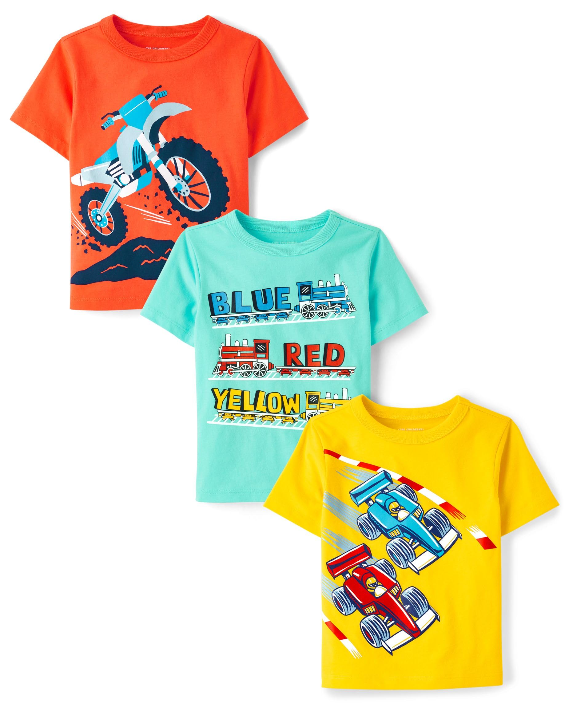 The Childrens Place Baby Boys and Toddler School Learning Short Sleeve Graphic T-Shirts 3 Pack