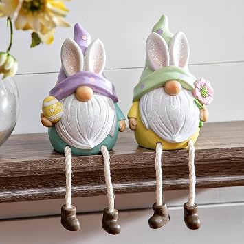 ASHLEY GIFTS Polyresin Gnome with Bunny Ears and Dangling Legs Table Decor, 2 Assortments