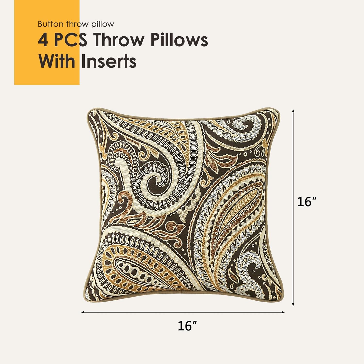 Outdoor Sunbrella Decorative Pillows Pack of 4, 16" x 16" Outdoor Pillow Set for Couch Bed Throw Patio Sofa, Royce Walnut - Image 8