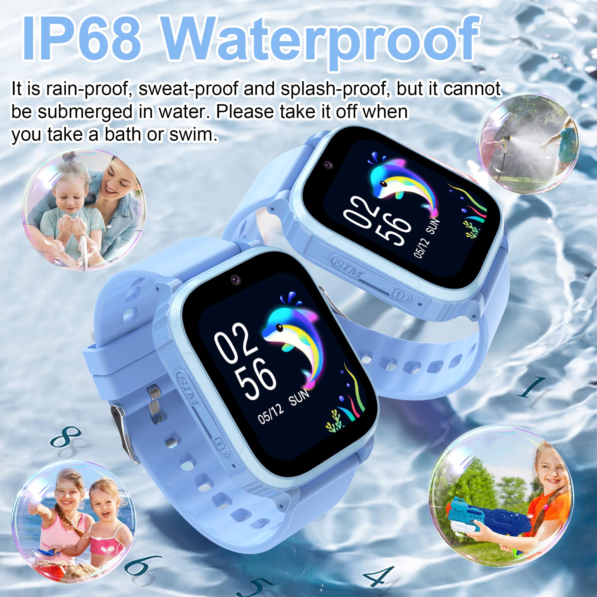 4G Smartwatch Kinder mit GPS und Telefon, Kinderuhr mit SIM, Videoanrufe | IP68 Wasserdicht Kinder Smartwatch GPS mit Schulmodus SOS Chat Spiel Wecker Geschenk für Jungen Mädchen Student