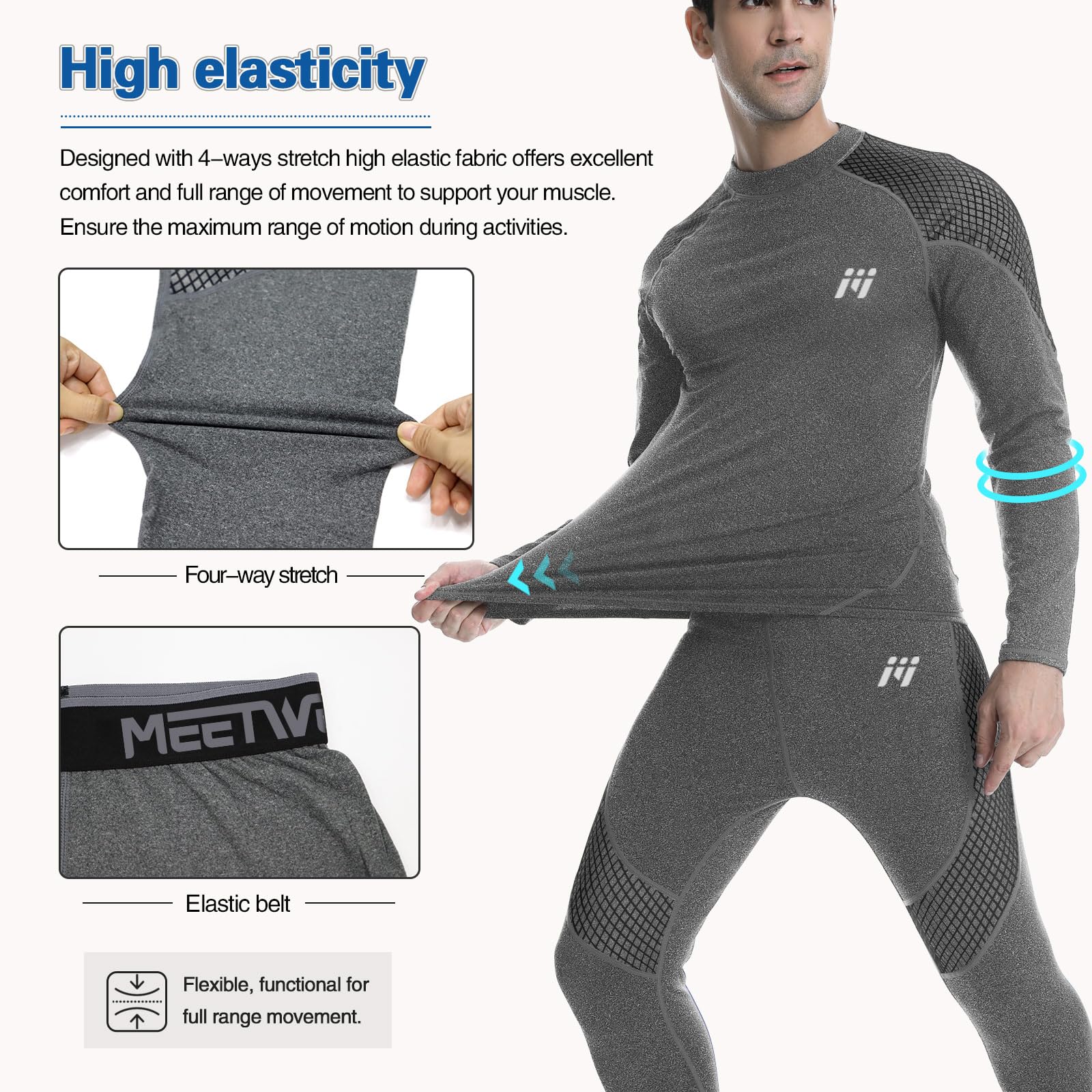 MEETWEE Biancheria Intima Termica Set Uomo, Antivento Funzionale Base Layer Asciugatura Rapida Maniche Lunghe Maglia Termica & Pantaloni per Invernali Sportiva Sci Allenamento Corsa Ciclismo