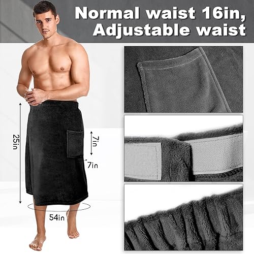 Miniatura 2 de Tudomro 2 toallas envolventes para el cuerpo para hombre, toallas ajustables para sauna, con bolsillo, para después de la ducha, toallas de baño de