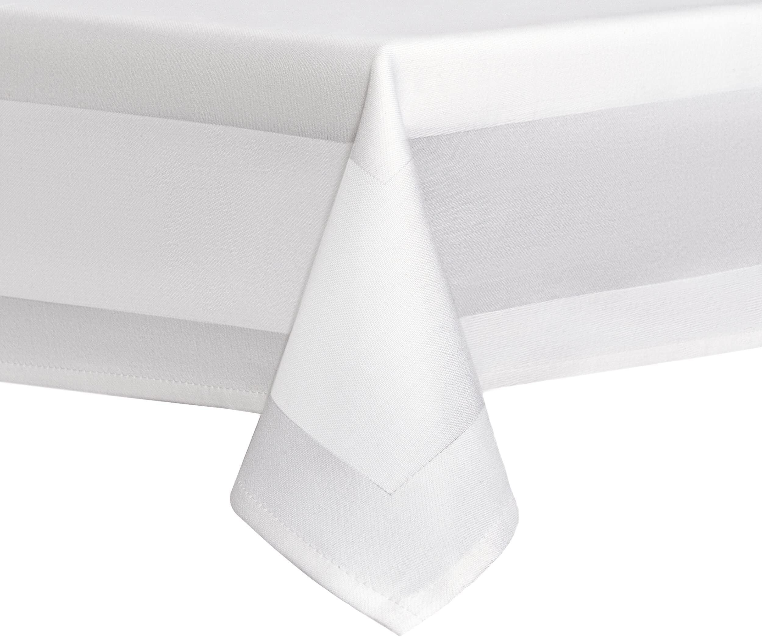 Damask Tablecloth White 140 x 260 cm Washable at 95 °C Finest Thread 100% Cotton Mercerised from High-Quality Ring Yarn