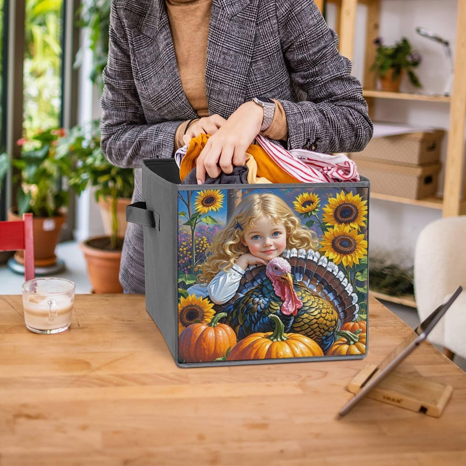 Aufbewahrungskörbe für Herbst und Erntedankfest, faltbar, dekorative Stoff-Aufbewahrungskörbe für die Organisation von Heimorganisatoren mit Griffen, große Stoff-Aufbewahrungskörbe für Regale