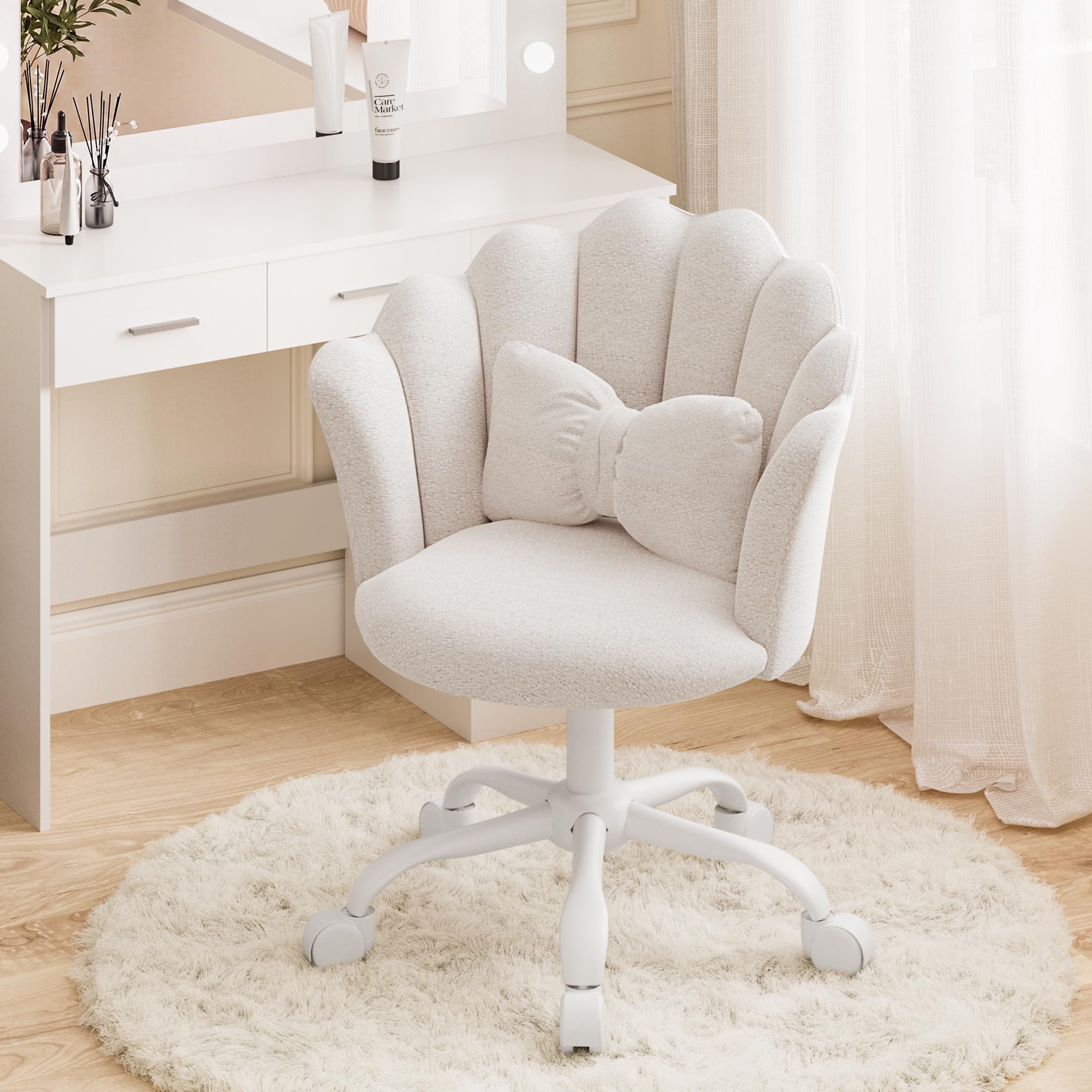 Vanity Chair with Wheels, Velvet Swivel Desk Chair with Padding Pillow
