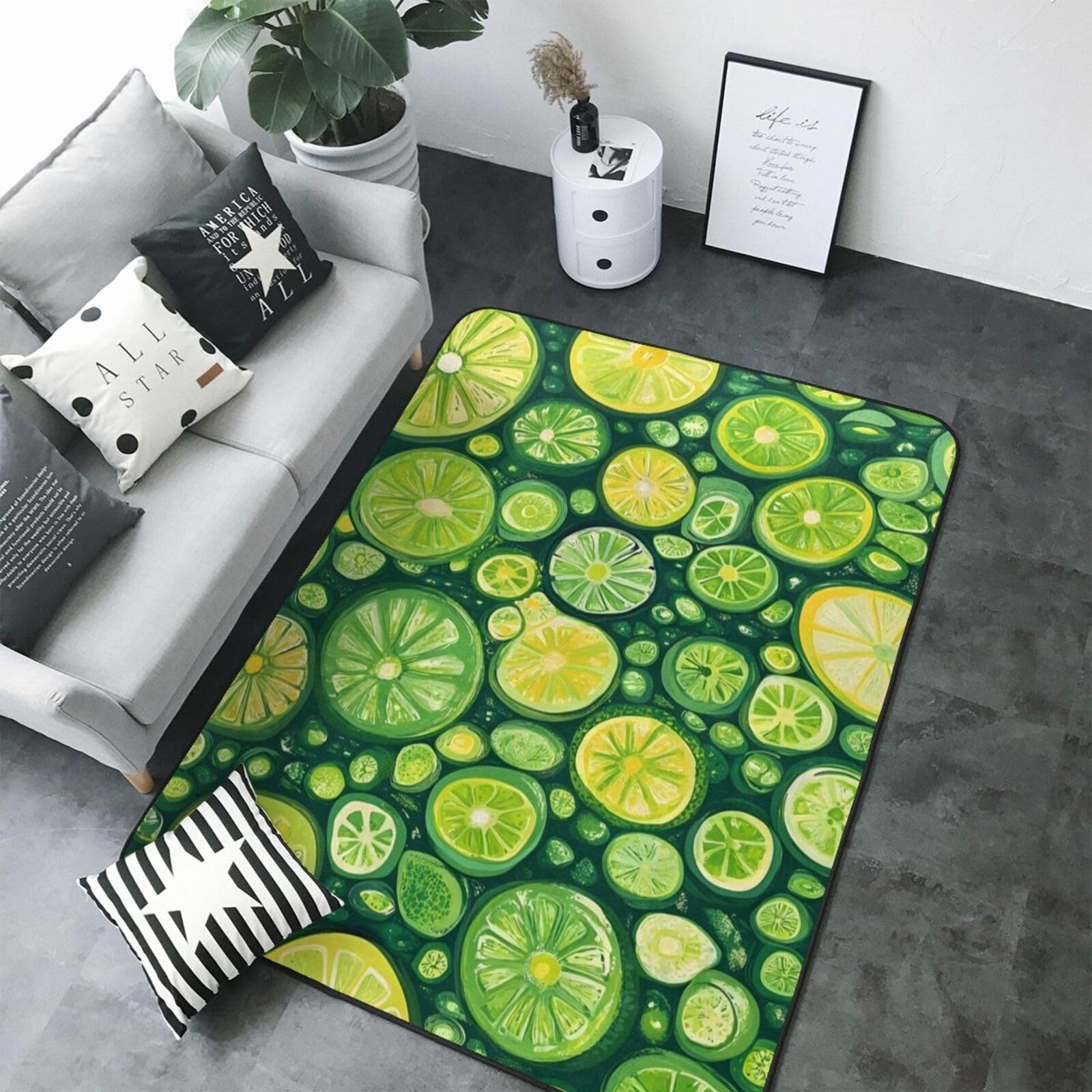 Tapis pour salon doux lavable vert citron 123x177 cm antidérapant