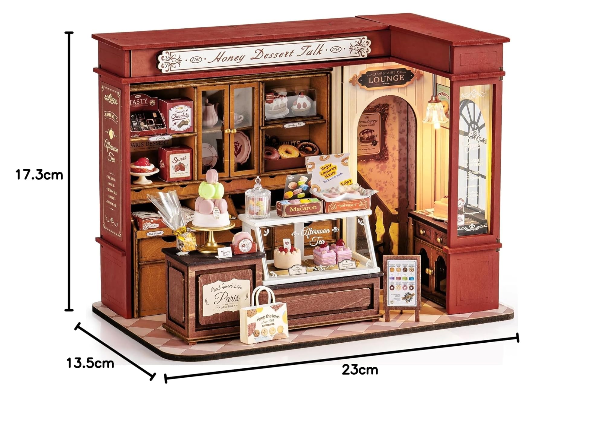 ROBOTIME Maquette Maison Miniature a Construire Magasin de Desserts, Kit de Construction de Maison Miniature en Bois avec LED, Cadeau Créatif pour Adultes et Enfants