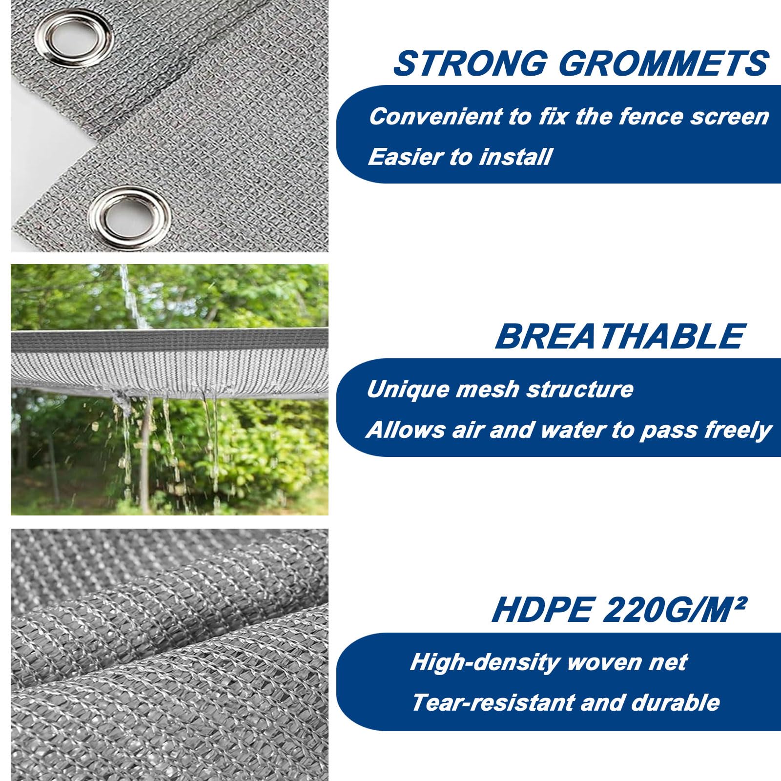 70 x 630 cm Telo antivento traspirante per balcone con occhielli e corda per giardino terrazzo grigio