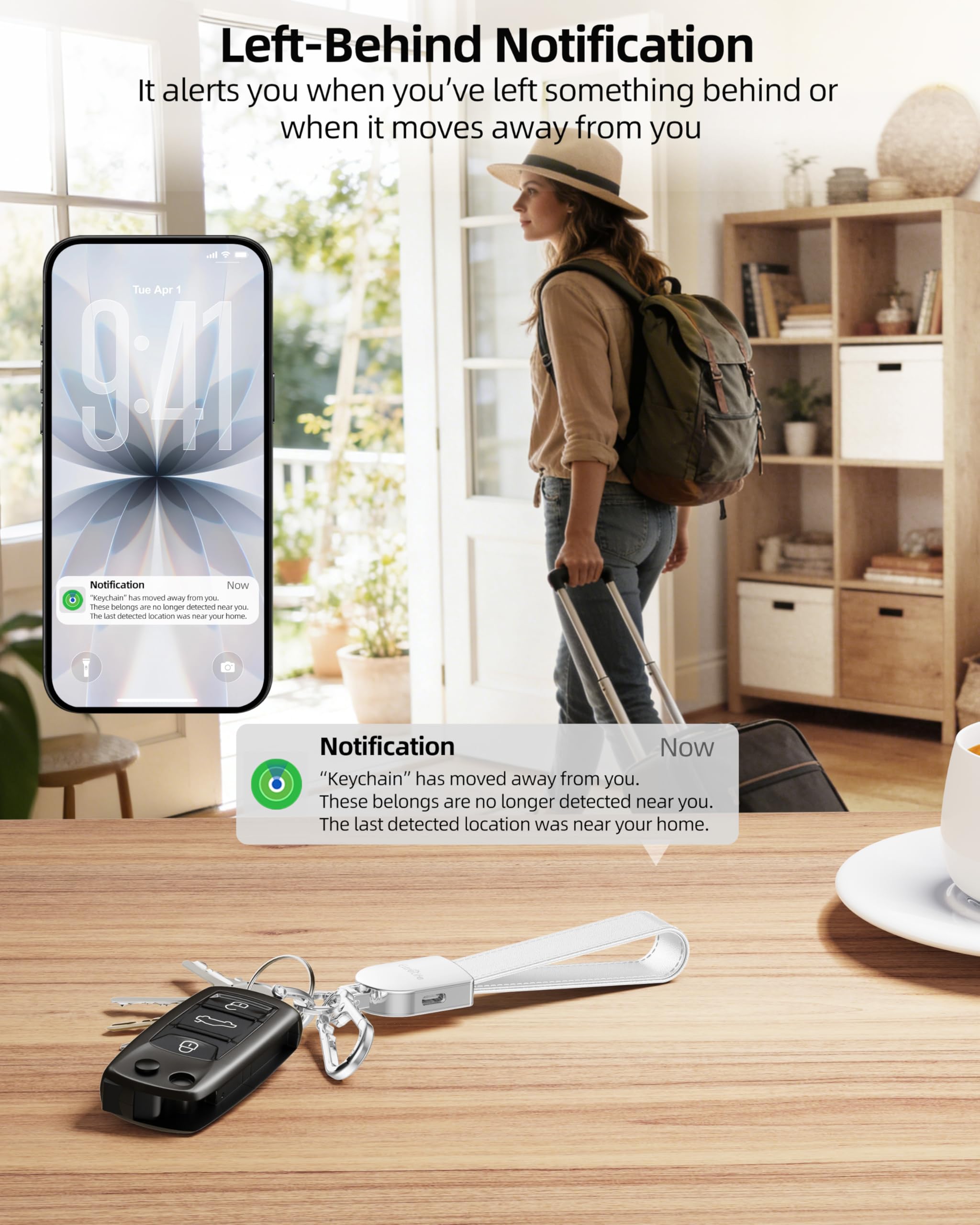 Porte-clés intelligent, fonctionne avec Apple Find My, porte-clés de voiture en cuir pour homme et femme, blanc,