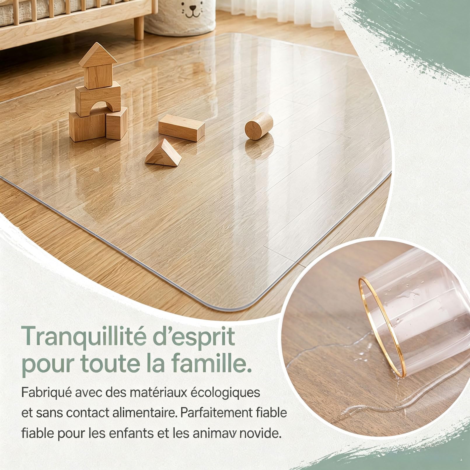 Tapis Transparent Anti-Bruit pour roulettes de Chaise 155x205cm 1,5MM Tapis Protection Sol amortit Les bruits de déplacement sur Sol Dur intérieur
