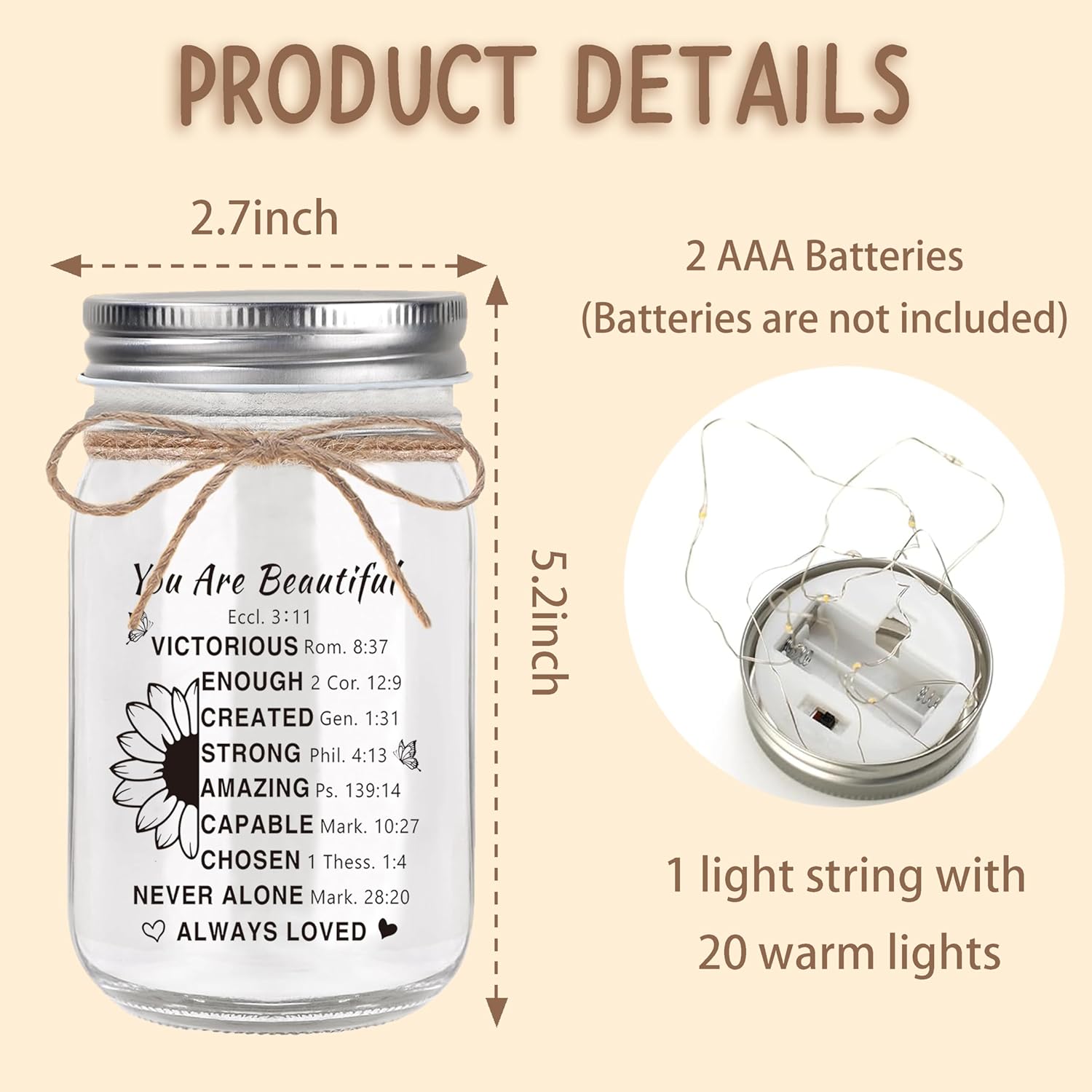 Christian Gifts for Women Birthday, Mothers Day Gifts For Mom - Inspirational Mason Jar Night Lights Gifts for Christmas, Sister, Friend, Coworker - Religious Spiritual Gift, Home Decorative Signs