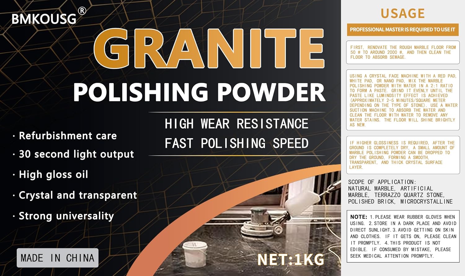 Granite Polishing Powder - Suitable for abrasive materials such as granite, marble, terrazzo, artificial stone, limestone - Professional grade - Restore and enhance luster - Easy to use (1 lb) (1Pce)