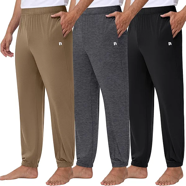 Neer 3 Pack Mens Lounge Jogger Pants Soft Tapered Pajama Sweatpants with Pockets Lightweight Casual Sleep Pj Bottoms