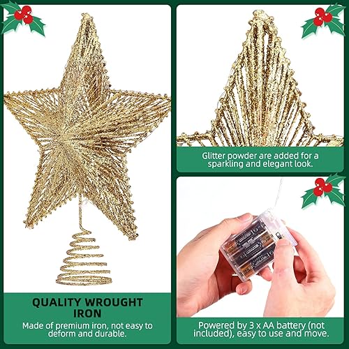 Miniatura 7 de Estrella para árbol de Navidad, estrella con purpurina iluminada con alambre LED, decoración de árbol de Navidad, decoración de fiesta de Navidad