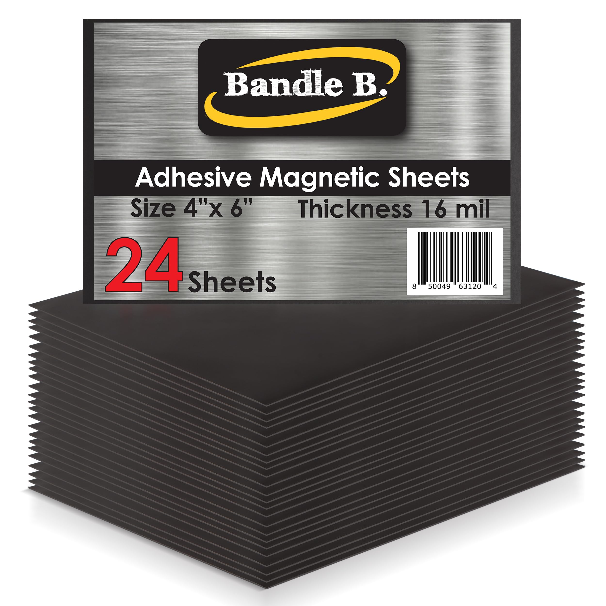 Bandle B. Magnetic Sheets 4" x 6", Pack of 24. Flexible Magnetic Sheets with Adhesive Backing. Easy DIY Picture Magnets. Thickness 16 mil.