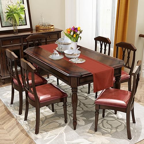 Miniatura 6 de Camino de mesa de comedor de color canela sólido hecho a mano para otoño u otoño, doble dobladillo cosido (canela, 14 x 72 pulgadas)