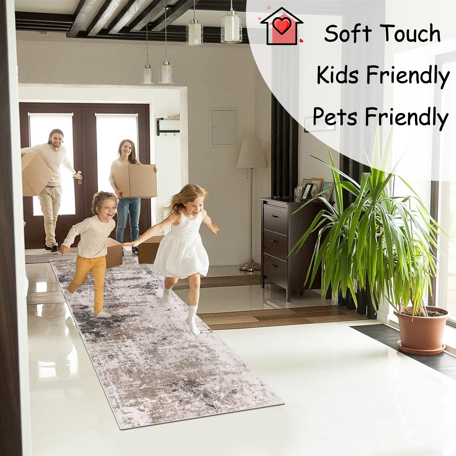 Cekene Runner Rugs for Hallway Non-slip Taupe 65x180cm Washable Kitchen Rug Distressed Hallway Runner Mat Low Pile Floor Carpet for Entrance Bathroom Laundry Bedroom - Image 2
