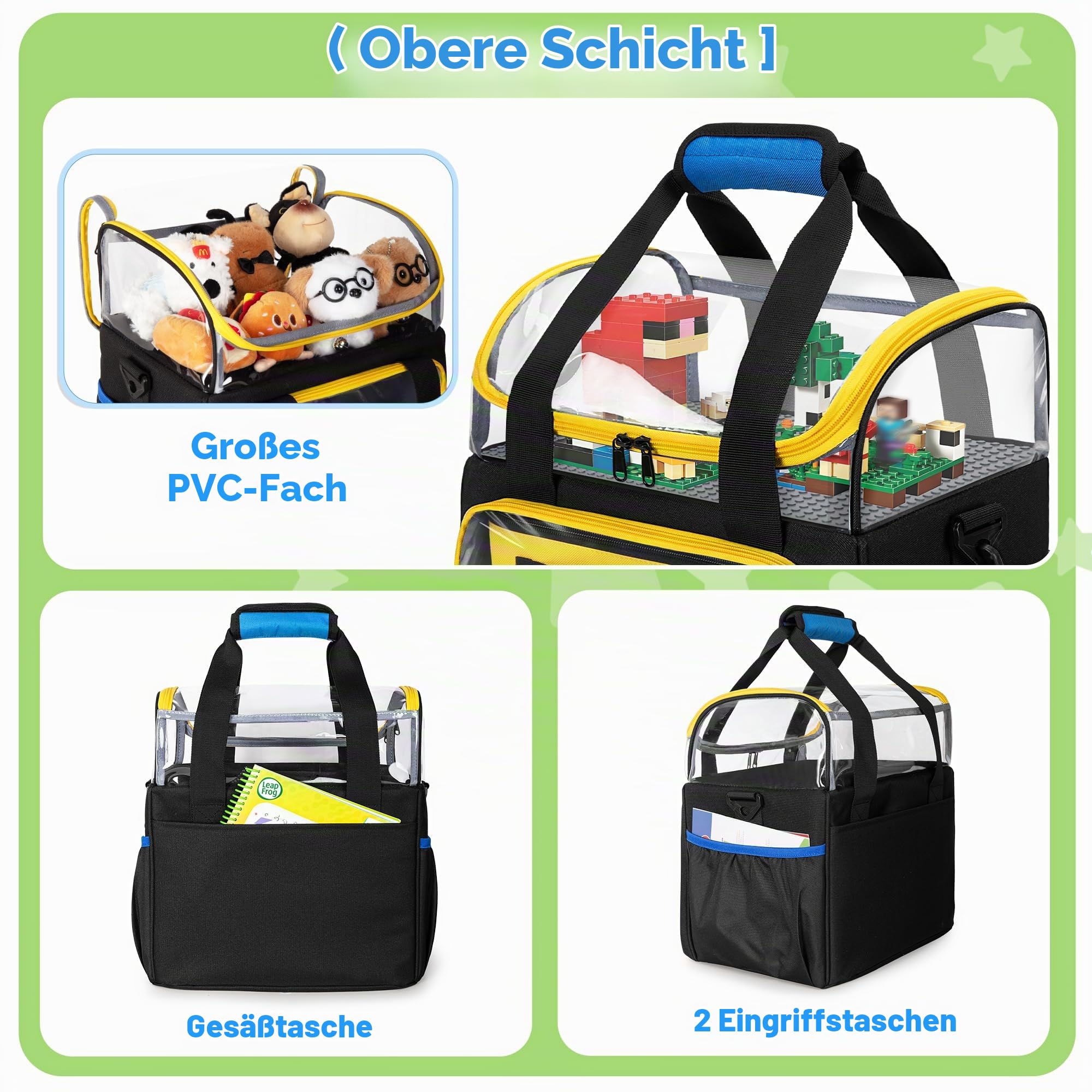 Rexmica 4 Stück Spielzeug Aufbewahrungstasche, Doppellagige Spielzeugtasche