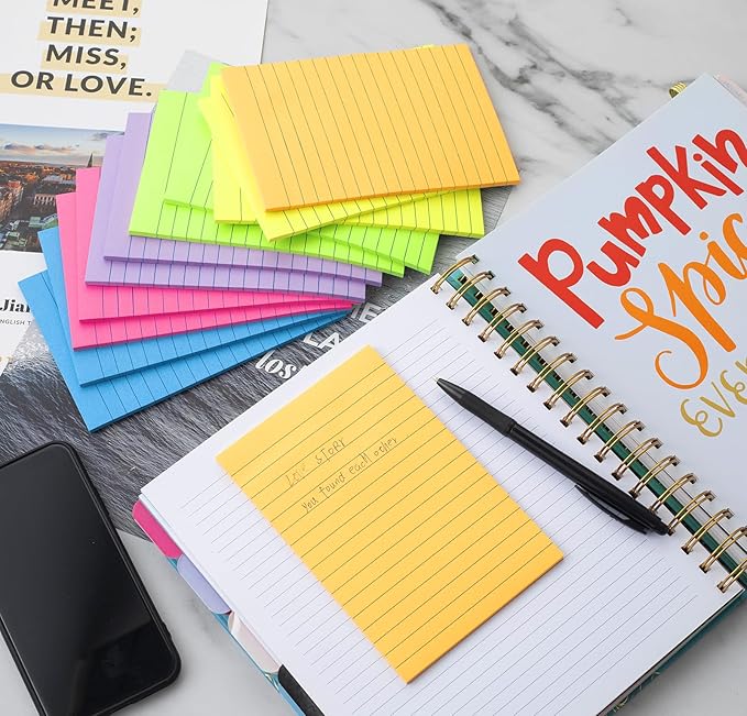 Lined Sticky Notes 12 Pack for Content Organization and AI Grammar Analysis