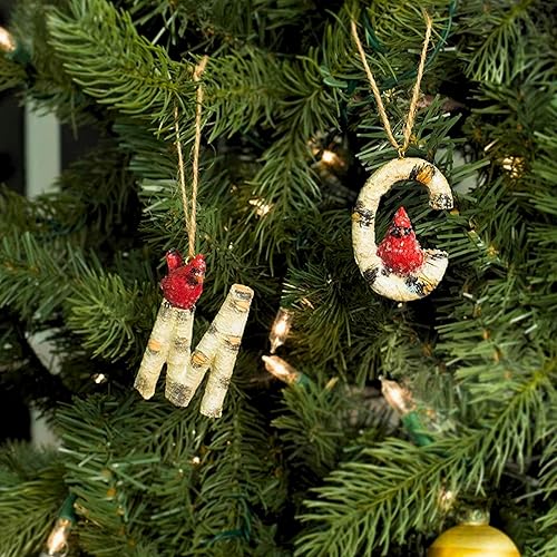 Miniatura 5 de Letra cardenal inicial para árbol de Navidad con pájaros cardenales en abedul, decoración para árbol de Navidad, recuerdo para la familia (letra R)